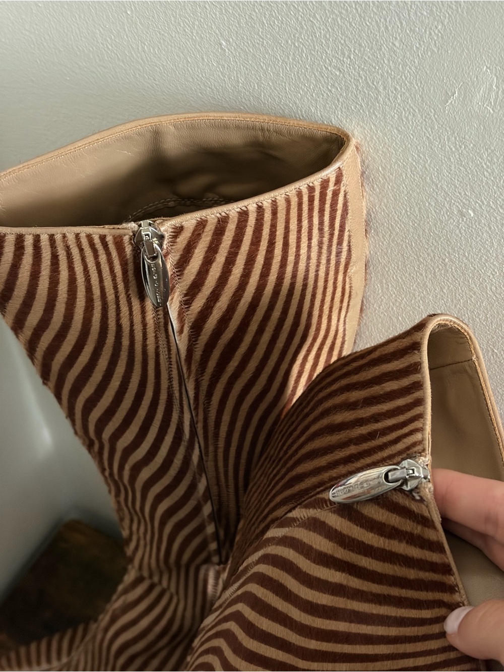 Sergio Rossi Women's Brown Zebra-Print Knee Boots - Fashion Statement Heel - Picture 3 of 4